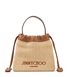 Jimmy Choo raffia drawstring pouch with leather trim, UK version