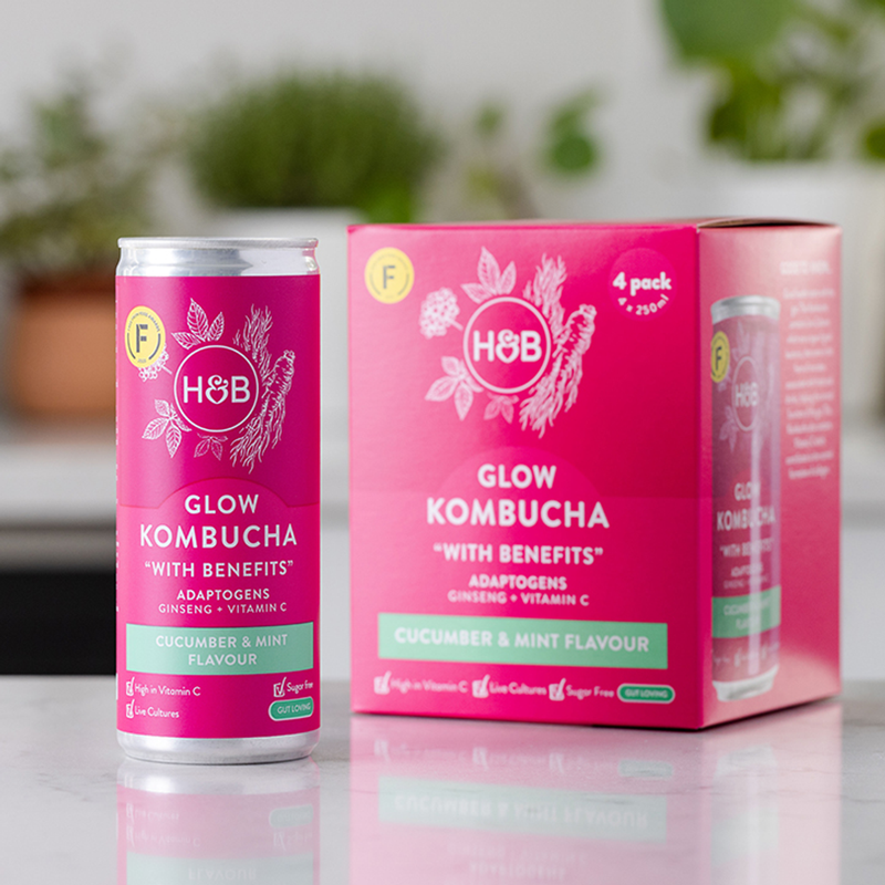 Sugar-Free Kombucha with Ginseng and Vitamin C for Gut Health, 4x250ml