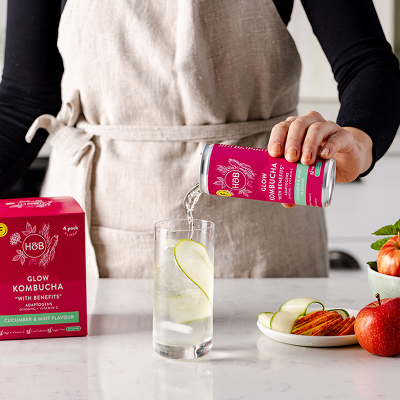 Sugar-Free Kombucha with Ginseng and Vitamin C for Gut Health, 4x250ml