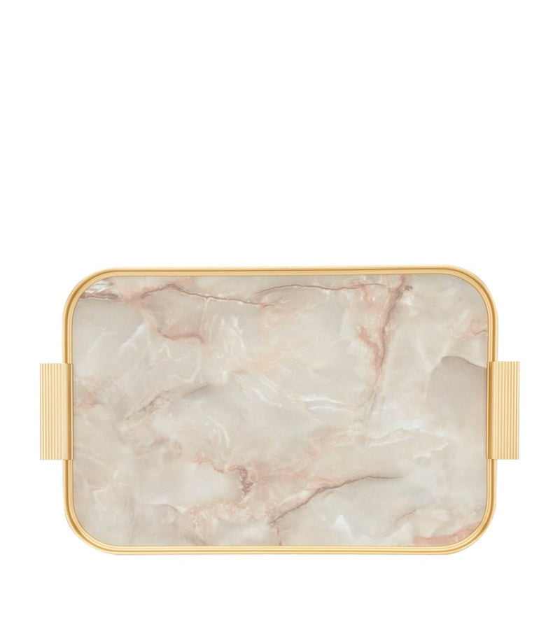 Kaymet anodised aluminium ribbed carry tray with white marble design, UK version