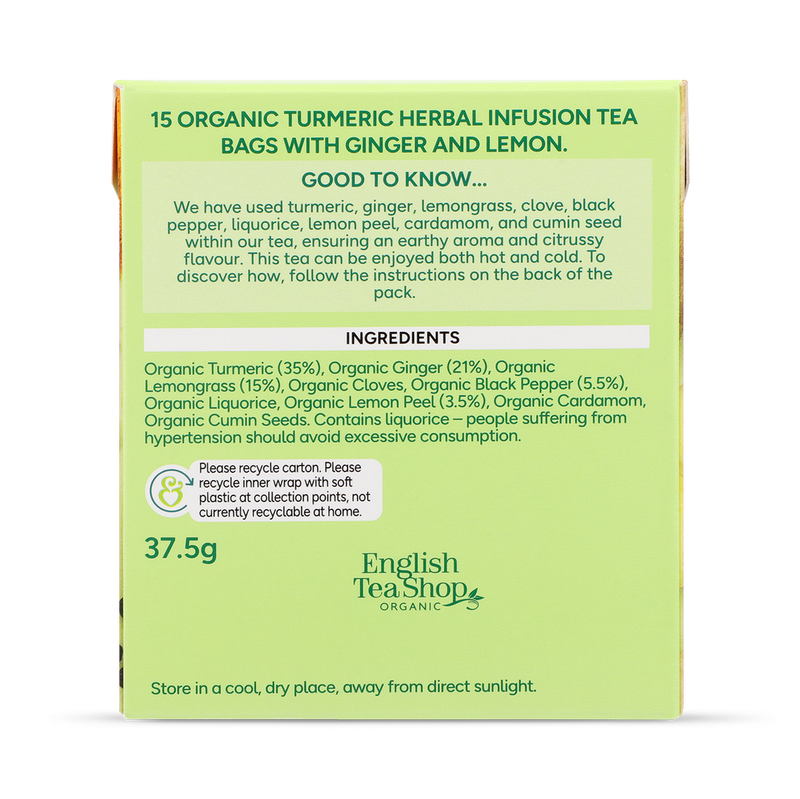 Organic Turmeric Ginger Lemon Herbal Tea 15 Tea Bags