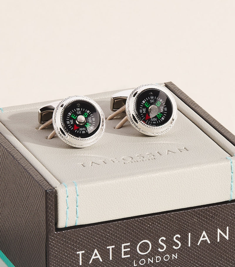 Tateossian palladium-plated compass cufflinks (British brand)