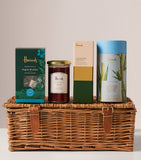 Harrods Sweet Gestures hamper with biscuits, jam, and tea - British product