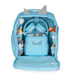 Tonies backpack holding Toniebox and 14 Tonies (British brand)