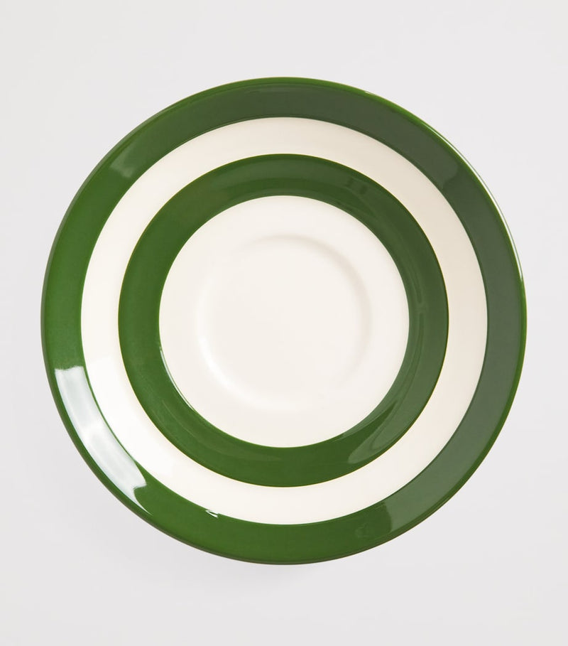 Harrods green stripe cup and saucer set, fine bone china - British product