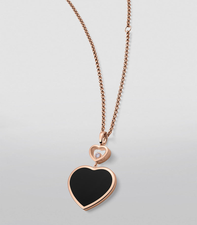 Chopard Happy Hearts necklace rose gold diamond onyx, imported from the UK