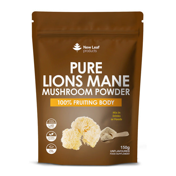 New Leaf Lions Mane Mushroom Powder 100% Fruiting Body 3000mg - British product