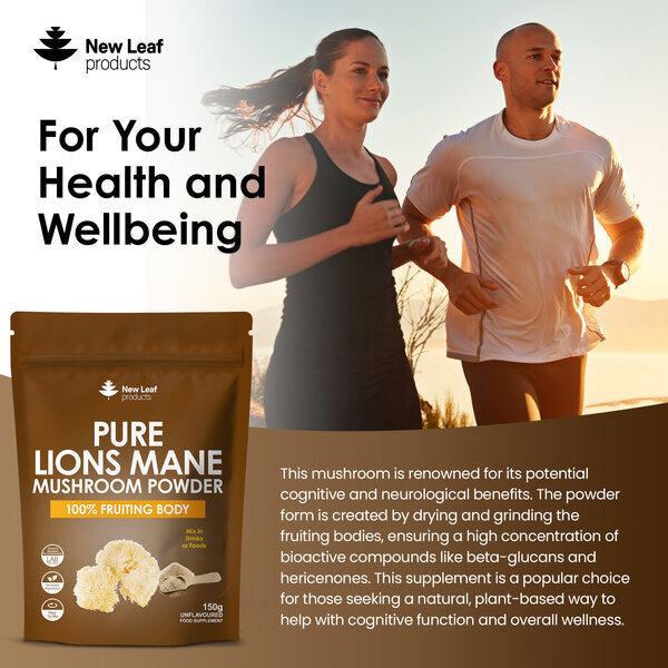 New Leaf Lions Mane Mushroom Powder 100% Fruiting Body 3000mg - British product