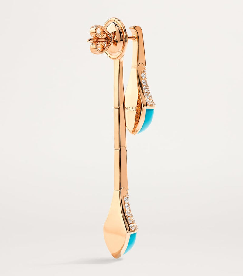 MARLI New York Cleo drop earrings in rose gold with diamonds and turquoise, UK version