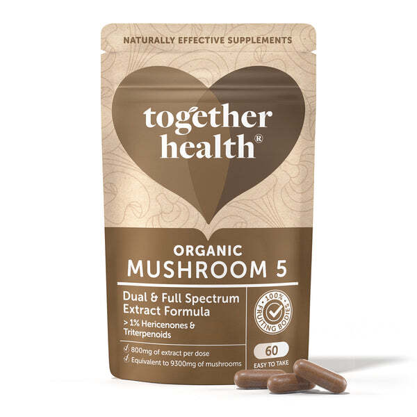 Together Health Mushroom 5 Extract organic supplement 60 capsules, imported from the UK