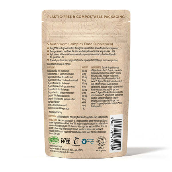 Together Health Mushroom 5 Extract organic supplement 60 capsules, imported from the UK
