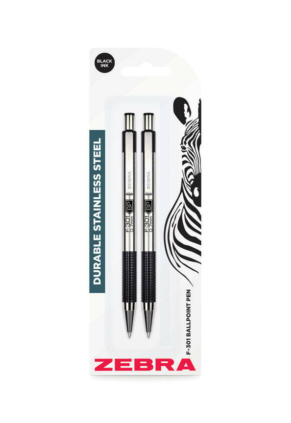 Zebra Stainless Steel Ballpoint Pens – 2 Pack Office Supplies ASDA