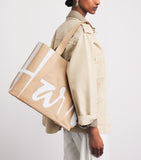 Harrods medium beige tote bag with embroidered logo, imported from the UK