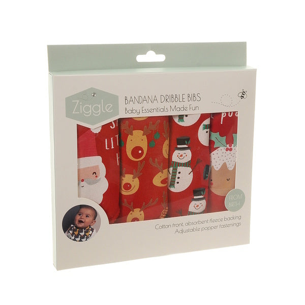 Ziggle Christmas Red Bandana Bib Set Pack 4 (British brand)