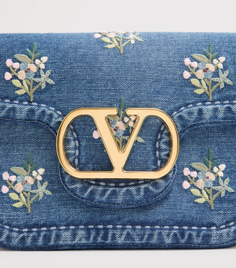 Valentino Garavani embroidered Locò shoulder bag denim, UK version