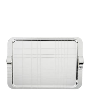 Silver-Plated Handheld Tray with Square Engraving 45cm x 32cm