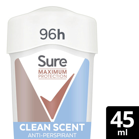 Sure Women Maximum Protection Cream Anti-Perspirant Deodorant, Clean Scent 45ml