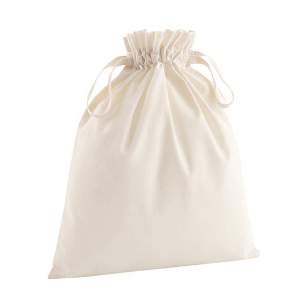 Westford Mill soft cotton drawcord bag in three sizes, UK version