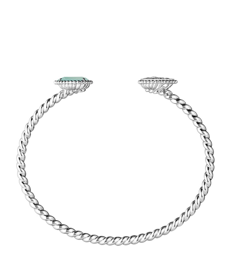 Boucheron Serpent Bohème white gold bangle with diamonds and aquaprase (British brand)