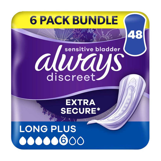 Always Discreet Incontinence Pads Plus Long Plus - 48 pads (6 pack bundle) GOODS Boots   