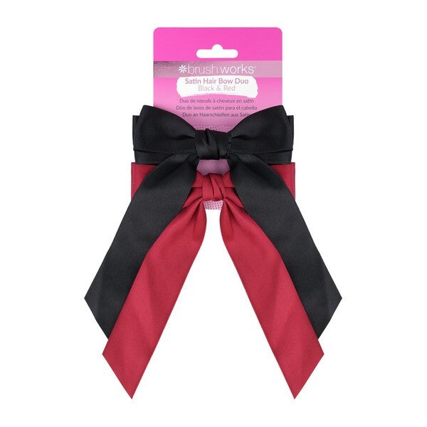 Brushworks satin hair bow duo red and black - British product