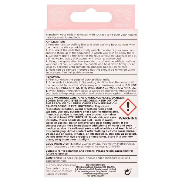 Superdrug Finishing Touches Fake Nails Extra Short Pink (British brand)