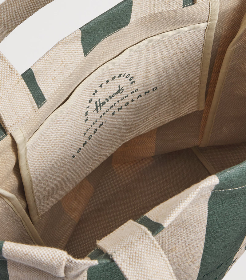Harrods jute striped logo shopper tote bag - British product