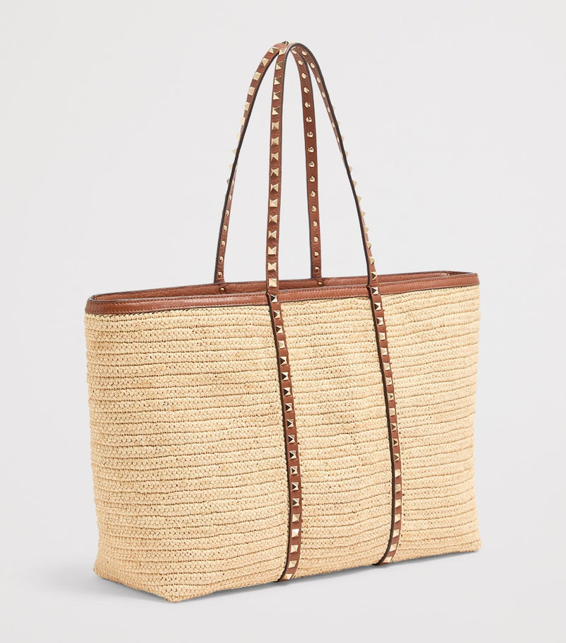 Valentino Garavani Large Straw Rockstud Tote bag, imported from the UK
