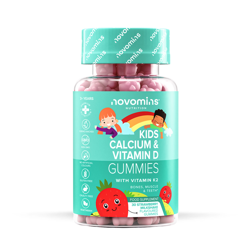 Novomins Kids Calcium Gummies Strawberry Milkshake 30 Pack, imported from the UK