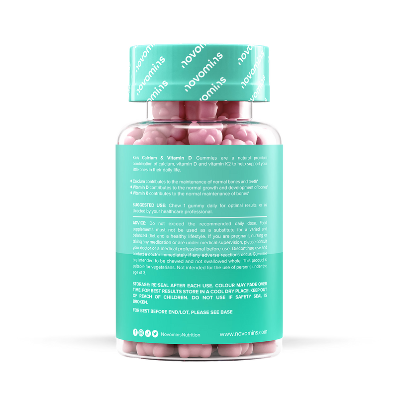 Novomins Kids Calcium Gummies Strawberry Milkshake 30 Pack, imported from the UK