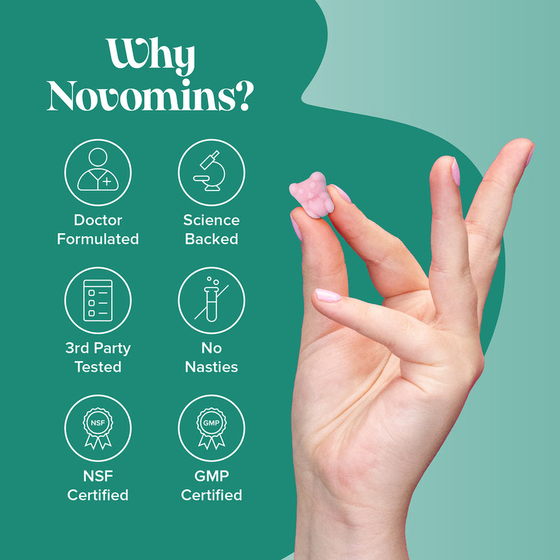 Novomins Kids Calcium Gummies Strawberry Milkshake 30 Pack, imported from the UK