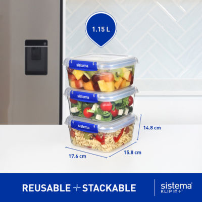 Sistema KLIP IT PLUS Food Storage Containers 3 Pack 1.15L (British brand)
