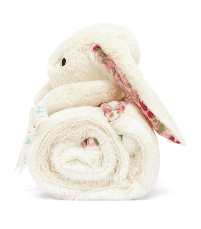 Jellycat Blossom Bunny blankie with strawberry ears, 56cm x 70cm, UK version