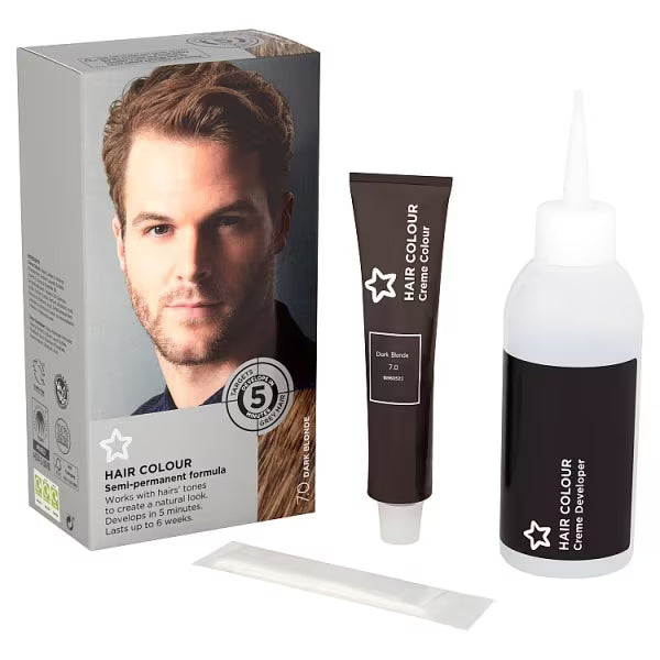 Superdrug dark blonde men's hair dye kit (British brand)