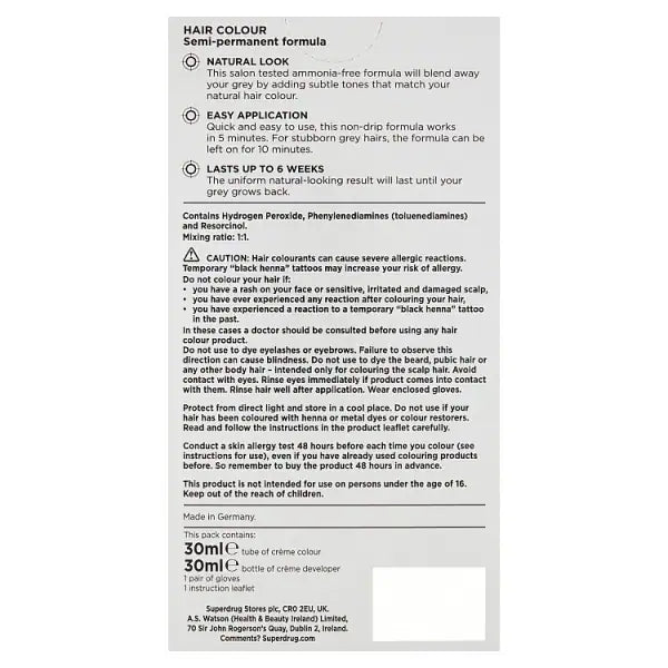 Superdrug dark blonde men's hair dye kit (British brand)