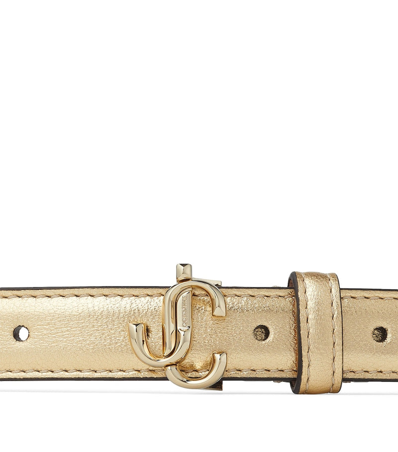 Jimmy Choo Helina mini leather belt with gold buckle, imported from the UK