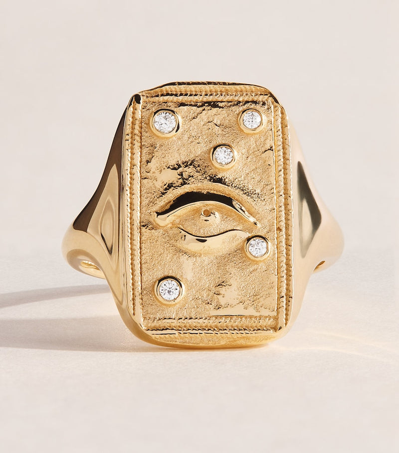 Azlee yellow gold diamond Guardian Relic signet ring - British product