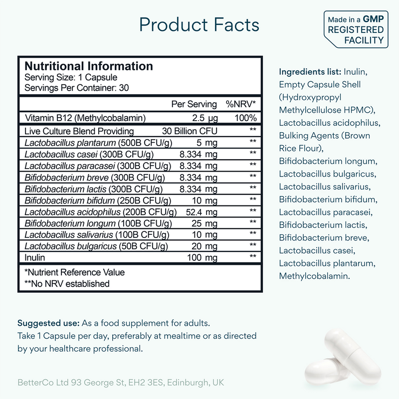 Bettervits probiotic complex 30B CFU 30 capsules, UK version