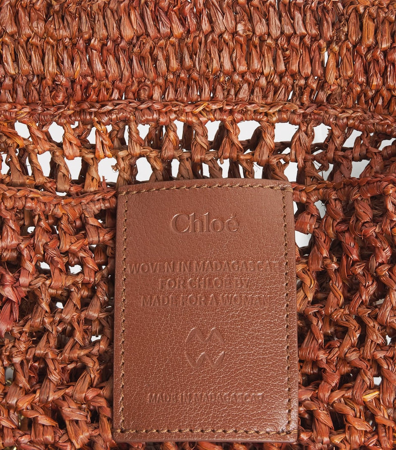 Chloé Small Raffia Summer Banana Tote Bag, imported from the UK