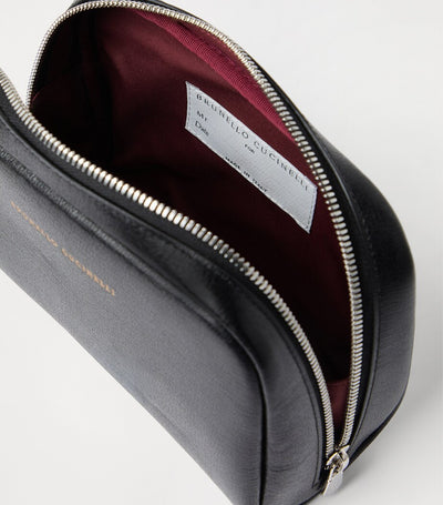 Harrods Leather Wash Bag with Water-Resistant Lining and Zip Fastening, Approx. 12.5cm x 19cm x 5cm- Buy online at McGrocer