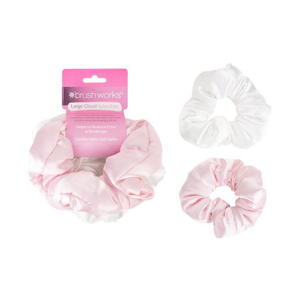 Brushworks large cloud hair scrunchies pink and white 2 pack, imported from the UK