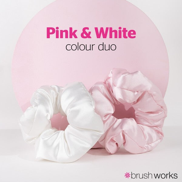 Brushworks large cloud hair scrunchies pink and white 2 pack, imported from the UK