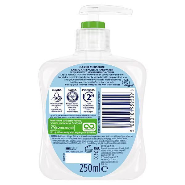 Carex Moisture Plus Antibacterial Sensitive Hand Wash 250ml, imported from the UK
