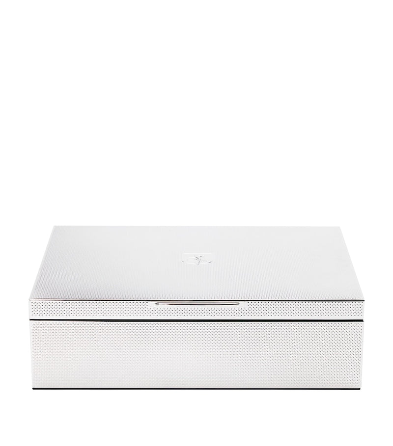 WOLF silver-plated watch and jewellery storage box with removable trays, 25x32x9cm (British brand)