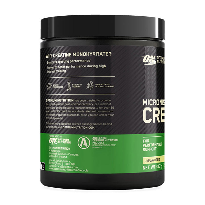 Optimum Nutrition micronised creatine monohydrate unflavoured powder 317g, imported from the UK