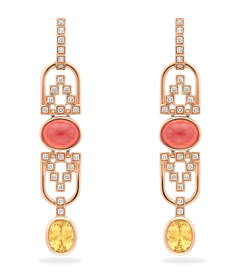 Boodles rose gold diamond topaz rhodochrosite earrings - British product