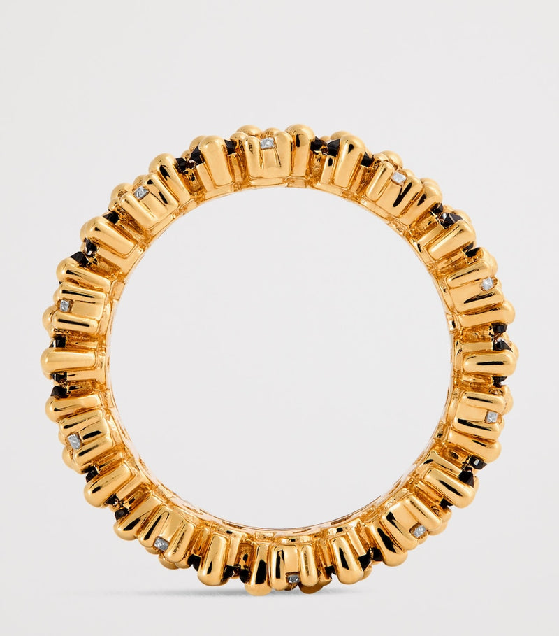 Suzanne Kalan gold diamond black sapphire eternity ring, imported from the UK