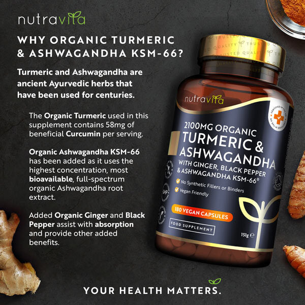 Nutravita turmeric ashwagandha KSM-66 180 capsules, UK version