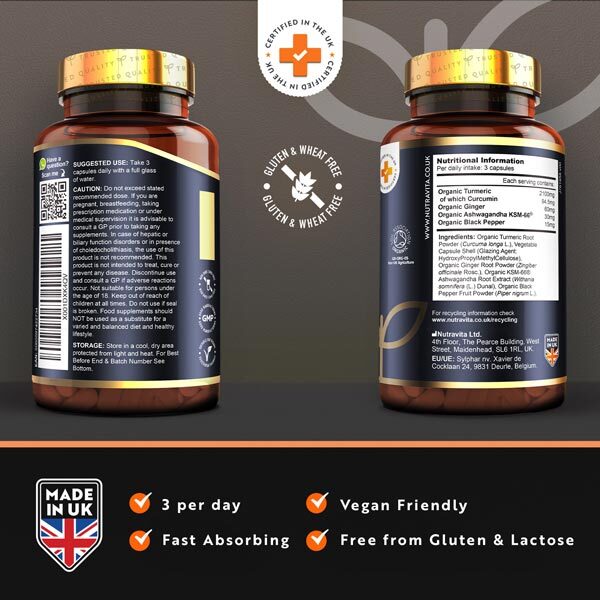 Nutravita turmeric ashwagandha KSM-66 180 capsules, UK version