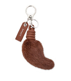 LOEWE lion tail key charm in calfskin and mink fur (British brand)